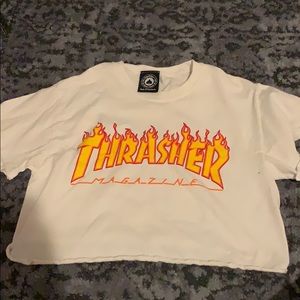 cropped white flamed thrasher shirt